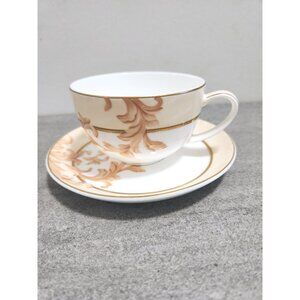 Dynasty Vintage Wide Mouth Tea Cup Saucer White Tan Gold Tea Time